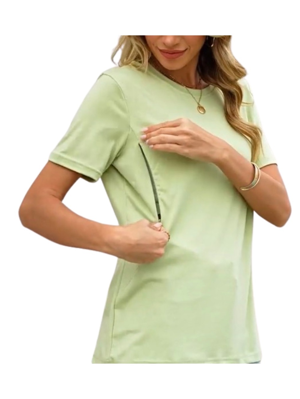 Sage Green Maternity Nursing T-Shirt Hidden Zipper Breastfeeding Top